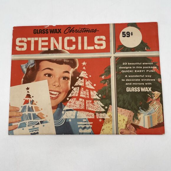 Vintage Glass Wax Christmas Stencil Designs Window Mirrors Gold Seal 10 Sheets - Picture 1 of 8